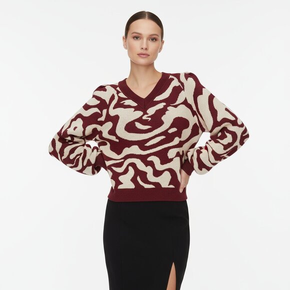 $360 NANUSHKA abstract Devon v-neck wool cashmere sweater L - Picture 8 of 8
